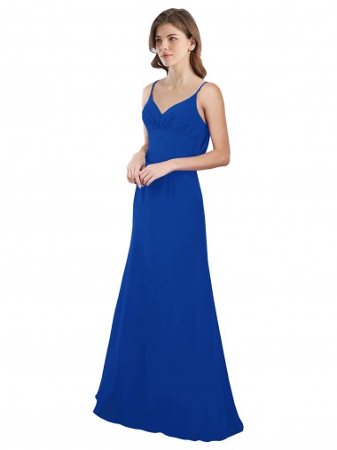 Azul Real Chiffon Linha A Lombar Amor Longo Vestidos de Madrinha Outlet