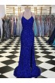 Azul Real Lantejoulas Veludo Bainha Sem Mangas Decote V Longo Lantejoulas Veludo Vestidos de Festa Outlet