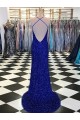 Azul Real Lantejoulas Veludo Bainha Sem Mangas Decote V Longo Lantejoulas Veludo Vestidos de Festa Outlet