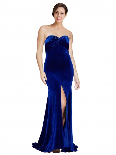 Azul Real Sereia Amor Comboio Varredela Veludo Elástico Longo Formais Vestidos de Madrinha / Vestidos de Festa Outlet