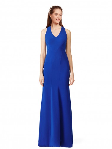 Azul Real Sereia Decote V Crepe Esticado Longo Formais Vestidos de Madrinha / Vestidos de Festa Outlet