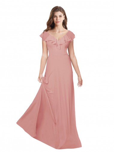 Bliss Chiffon Linha A Criss Cruz Decote V Longo Vestidos de Madrinha Outlet