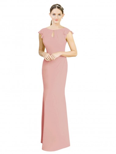 Bliss Chiffon Sereia Mangas Curtas Decote Alto Longo Vestidos de Madrinha Outlet