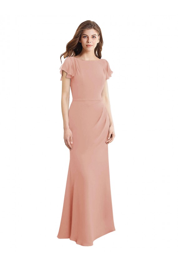 Bliss Sereia Decote Barco Chiffon Longo Vestidos de Madrinha / Vestidos de Festa Outlet