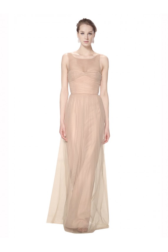 Blush 95 Bainha Decote Ilusão Tule Longo Vestidos de Madrinha Outlet