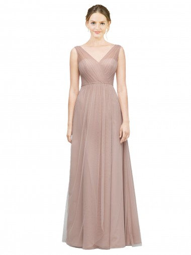 Blush Linha A Decote V Tule Longo Vestidos de Madrinha Outlet