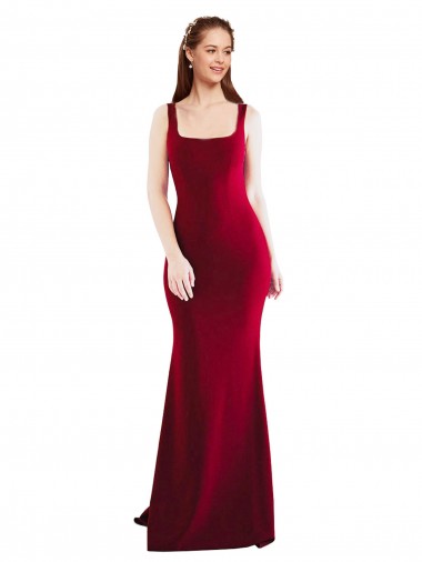 Borgonha 10 Sereia Decote Quadrado Crepe Esticado Longo Formais Vestidos de Madrinha / Vestidos de Festa Outlet