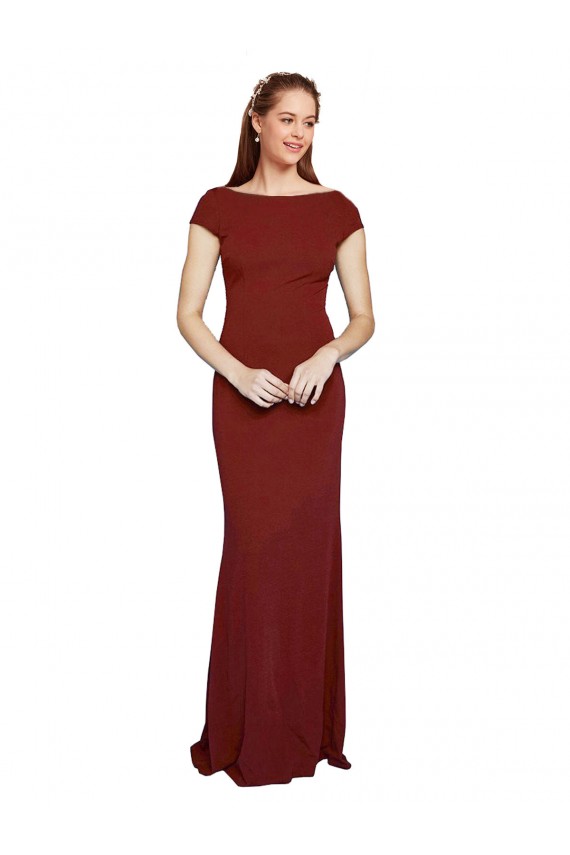 Borgonha 10 Sereia Decote redondo Crepe Esticado Longo Formais Vestidos de Madrinha / Vestidos de Festa Outlet