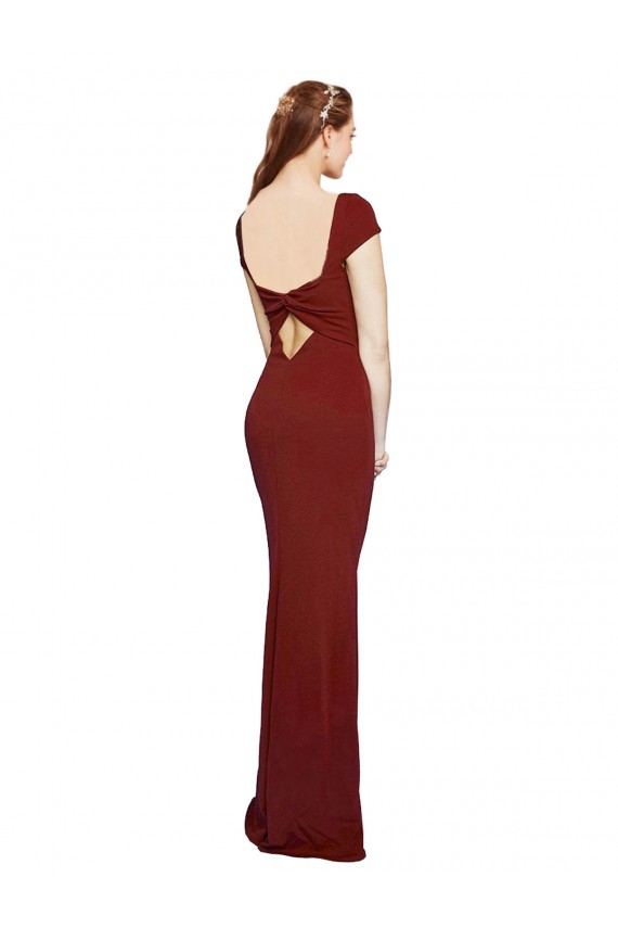 Borgonha 10 Sereia Decote redondo Crepe Esticado Longo Formais Vestidos de Madrinha / Vestidos de Festa Outlet