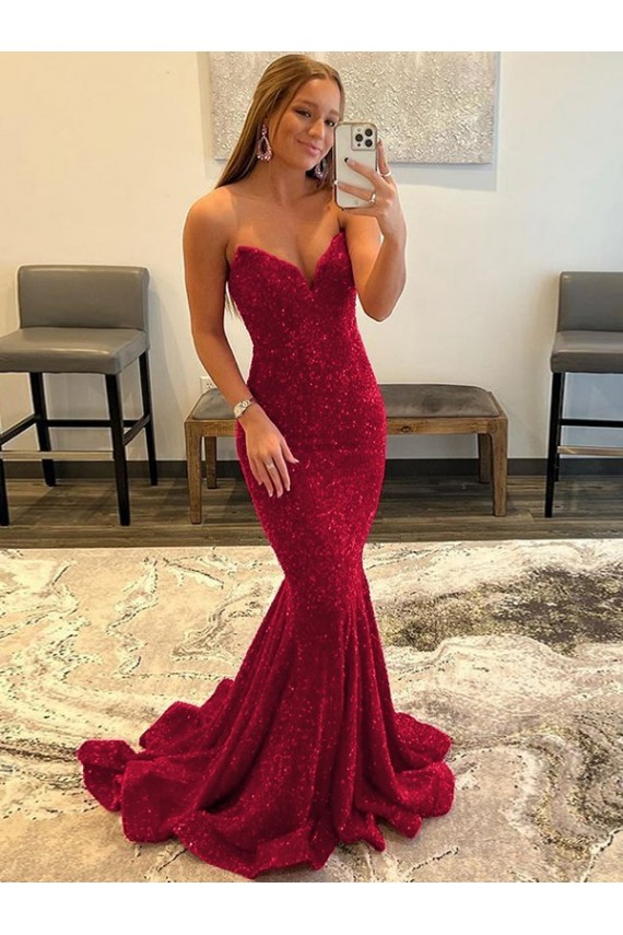 Borgonha Bainha Amor Comboio Varredela Lantejoulas Veludo Longo Lantejoulas Veludo Vestidos de Festa Outlet