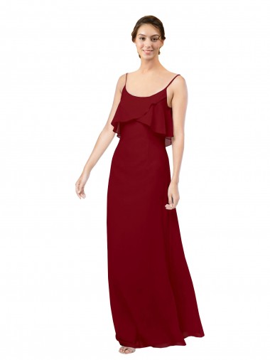 Borgonha Bainha Colher Chiffon Longo Vestidos de Madrinha Outlet