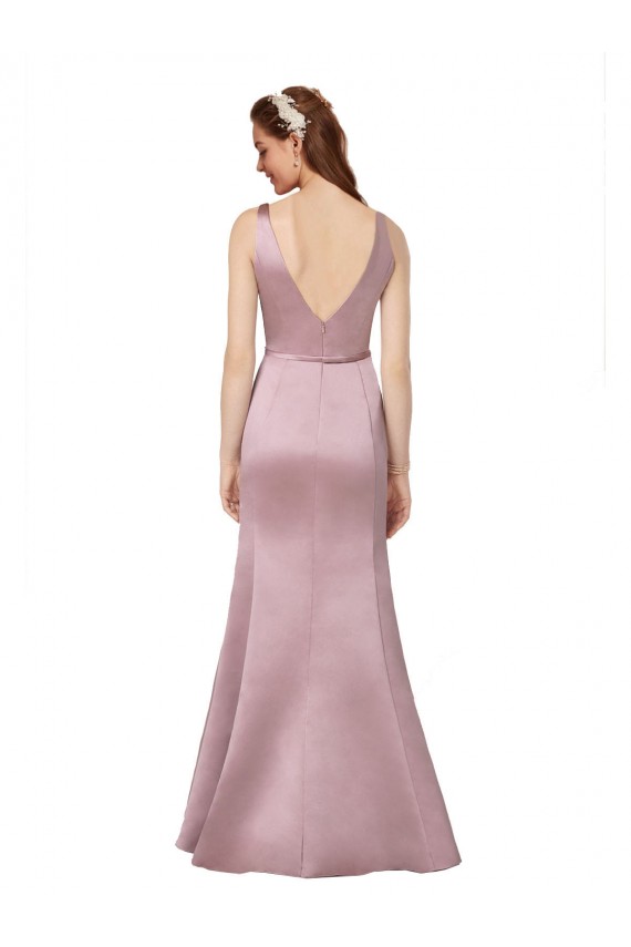 Borgonha Bainha Decote V Cetim Longo Formais Vestidos de Madrinha / Vestidos de Festa Outlet