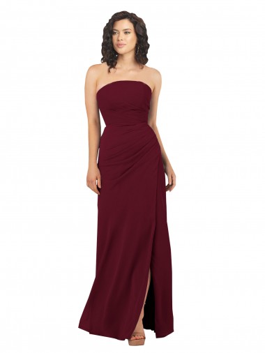 Borgonha Bainha Sem alças Chiffon Longo Vestidos de Madrinha Outlet