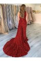 Borgonha Bainha Um Ombro Comboio Corte Lantejoulas Veludo Longo Lantejoulas Veludo Vestidos de Festa Outlet
