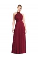 Borgonha Chiffon Linha A Abrir de volta Decote Alto Longo Vestidos de Madrinha Outlet