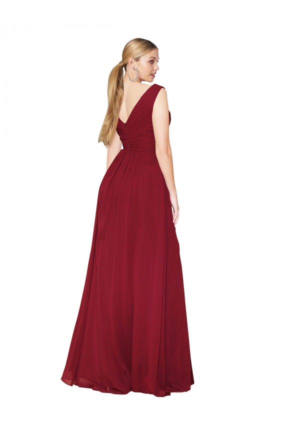 Borgonha Chiffon Linha A Costas em V Decote Alto Longo Formais Vestidos de Madrinha / Vestidos de Noite / Vestidos de Festa Outlet