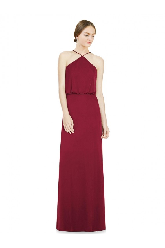 Borgonha Chiffon Linha A Sem Mangas Cabeçada Longo Vestidos de Madrinha Outlet