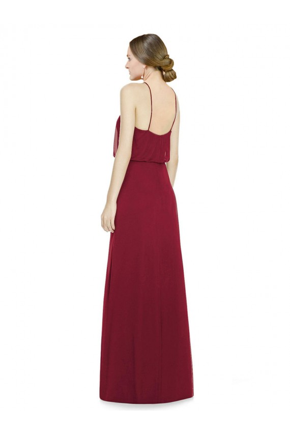 Borgonha Chiffon Linha A Sem Mangas Cabeçada Longo Vestidos de Madrinha Outlet