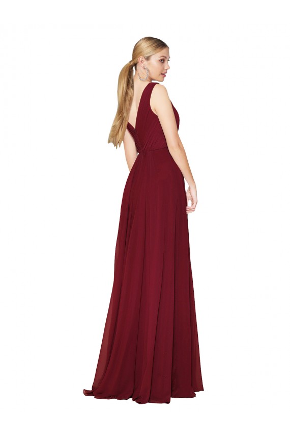 Borgonha Chiffon Linha A Sem Mangas Decote Alto Longo Formais Vestidos de Madrinha / Vestidos de Noite / Vestidos de Festa Outlet