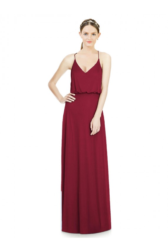 Borgonha Chiffon Linha A Sem Mangas Decote V Longo Vestidos de Madrinha / Vestidos de Baile Outlet