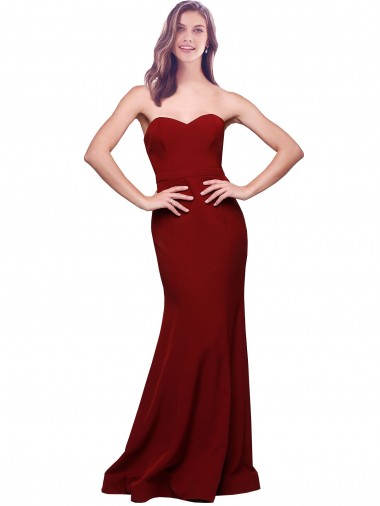 Borgonha Crepe Esticado Bainha Lombar Sem alças Longo Formais Vestidos de Madrinha / Vestidos de Noite / Vestidos de Festa Outlet