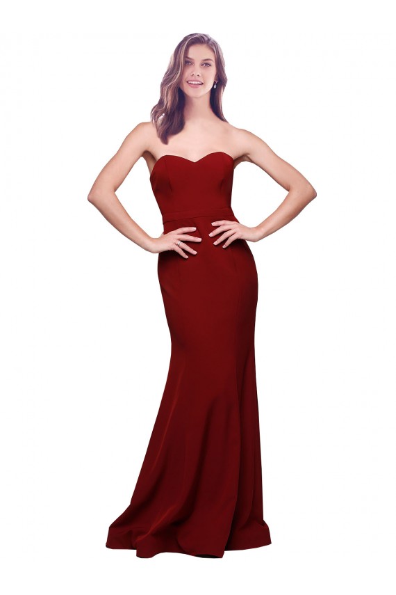 Borgonha Crepe Esticado Bainha Lombar Sem alças Longo Formais Vestidos de Madrinha / Vestidos de Noite / Vestidos de Festa Outlet