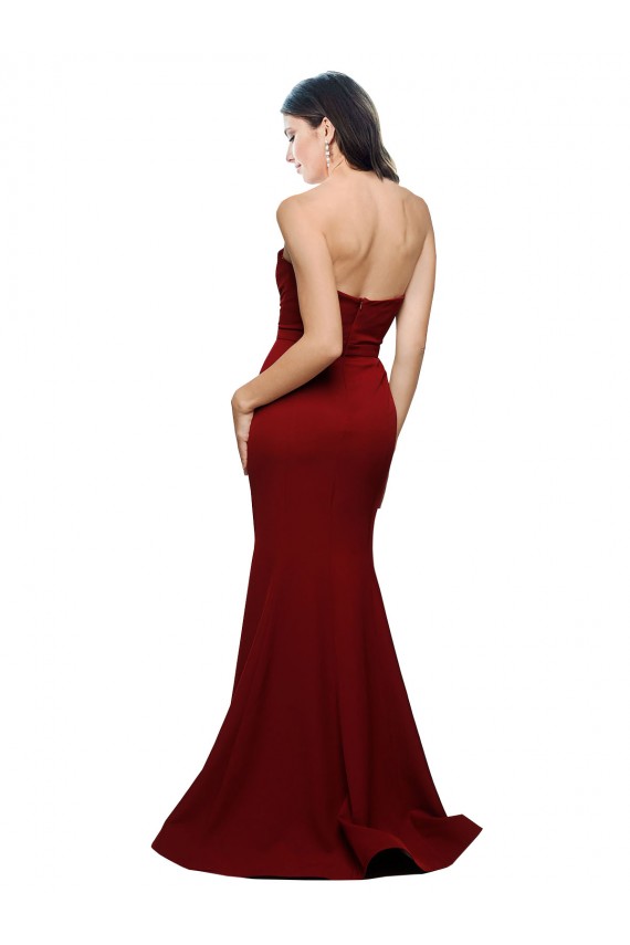 Borgonha Crepe Esticado Bainha Lombar Sem alças Longo Formais Vestidos de Madrinha / Vestidos de Noite / Vestidos de Festa Outlet