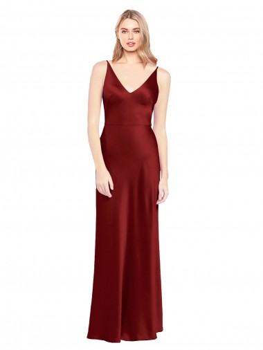 Borgonha Linha A Alças finas Cetim Elástico Longo Formais Vestidos de Madrinha / Vestidos de Festa Outlet