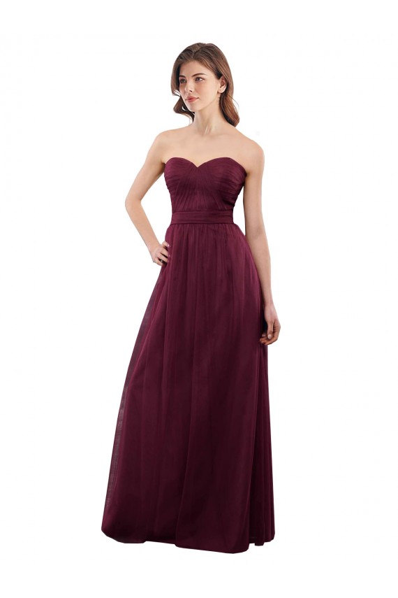 Borgonha Linha A Amor Tule Longo Vestidos de Madrinha Outlet