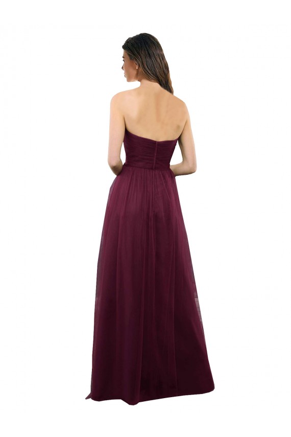 Borgonha Linha A Amor Tule Longo Vestidos de Madrinha Outlet