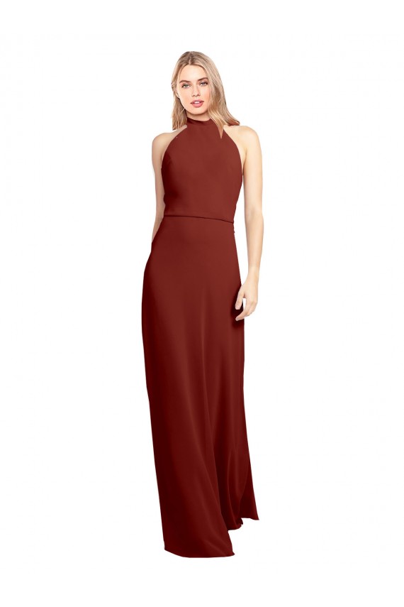 Borgonha Linha A Cabeçada Chiffon Longo Vestidos de Madrinha / Vestidos de Festa Outlet