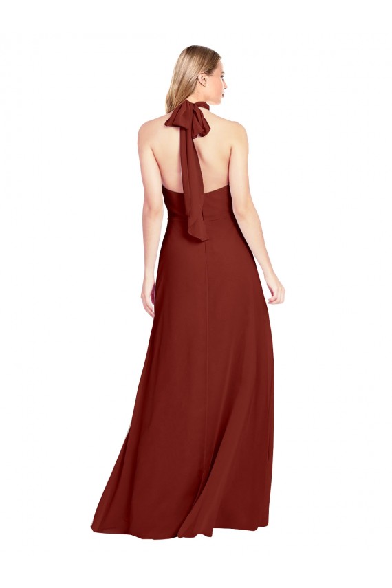 Borgonha Linha A Cabeçada Chiffon Longo Vestidos de Madrinha / Vestidos de Festa Outlet