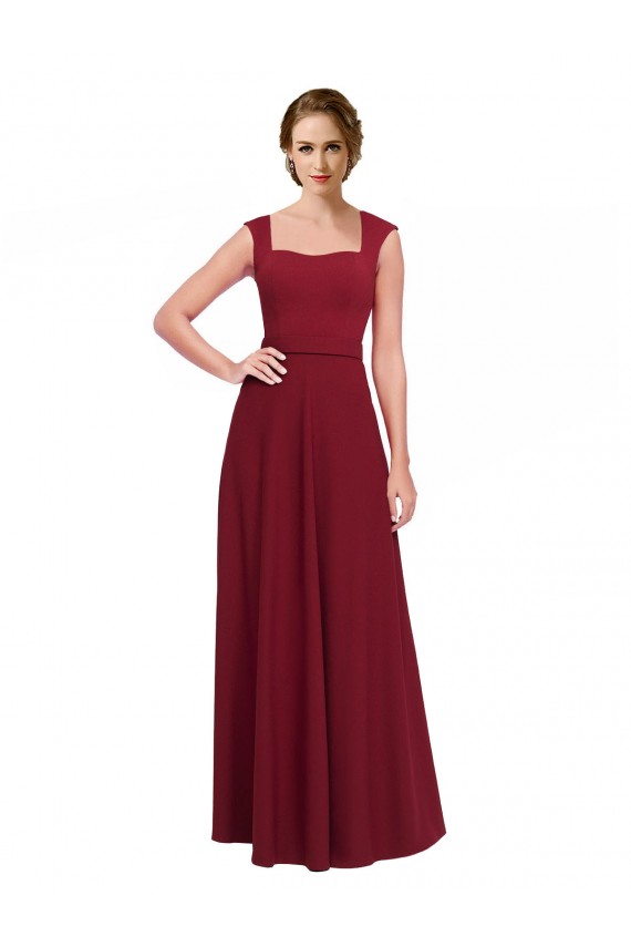 Borgonha Linha A Decote Quadrado Crepe Esticado Longo Vestidos de Madrinha / Vestidos de Festa Outlet