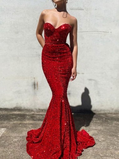 Borgonha Sereia Amor Comboio Corte Lantejoulas Veludo Longo Lantejoulas Veludo Vestidos de Festa Outlet