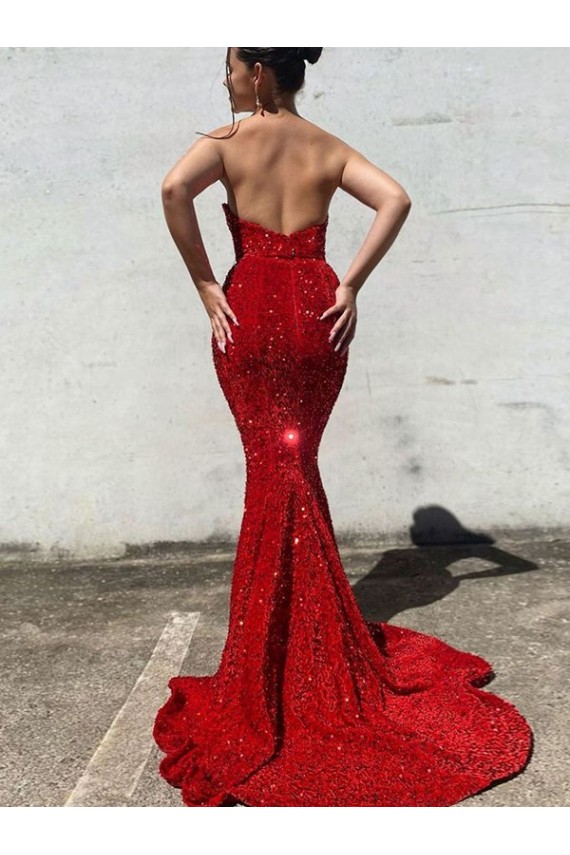 Borgonha Sereia Amor Comboio Corte Lantejoulas Veludo Longo Lantejoulas Veludo Vestidos de Festa Outlet