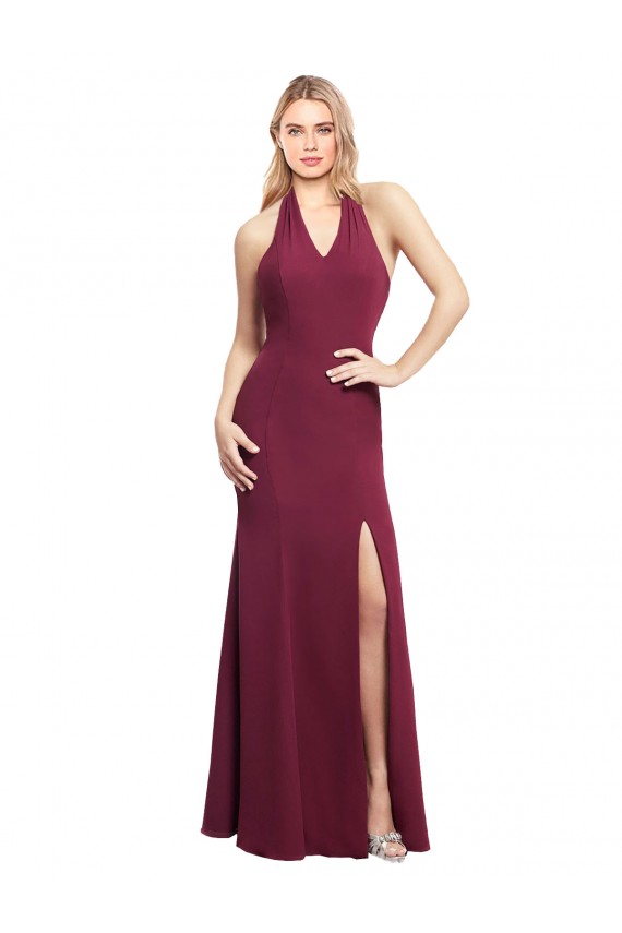 Borgonha Sereia Cabeçada Chiffon Longo Vestidos de Madrinha Outlet