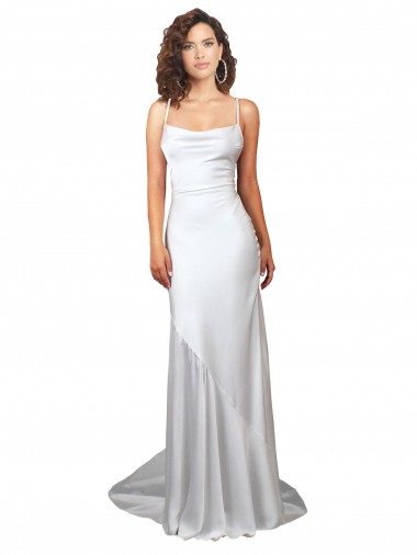 Branco Cetim Sedoso Bainha Sem Mangas Decote Capuz Longo Vestidos de Noiva Outlet