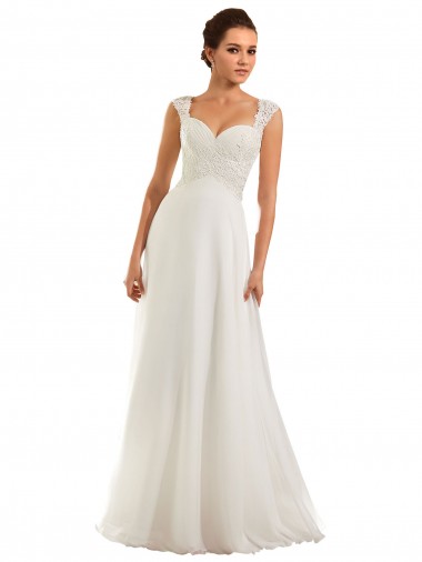 Branco Chiffon & Renda Bainha Mangas Compridas Amor Longo Vestidos de Noiva Outlet