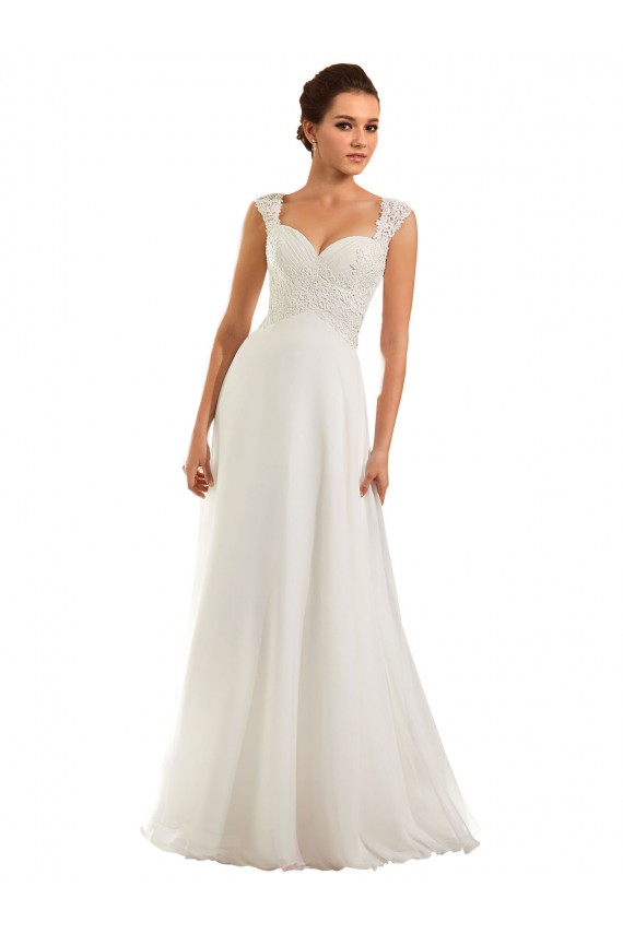 Branco Chiffon & Renda Bainha Mangas Compridas Amor Longo Vestidos de Noiva Outlet