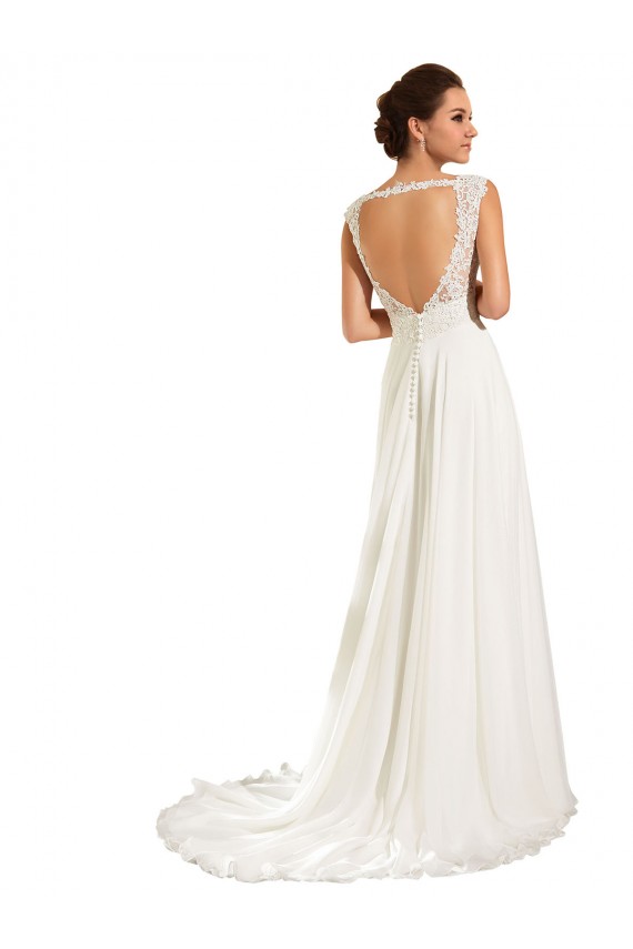 Branco Chiffon & Renda Bainha Mangas Compridas Amor Longo Vestidos de Noiva Outlet