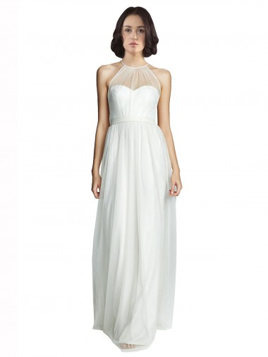 Branco Linha A Cabeçada Tule Longo Vestidos de Madrinha Outlet