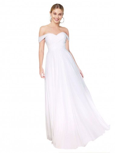 Branco Linha A Fora do Ombro Chiffon Longo Formais Vestidos de Madrinha / Vestidos de Festa Outlet