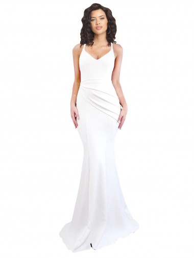 Branco Sereia Alças finas Crepe Esticado Longo Formais Vestidos de Madrinha / Vestidos de Festa Outlet