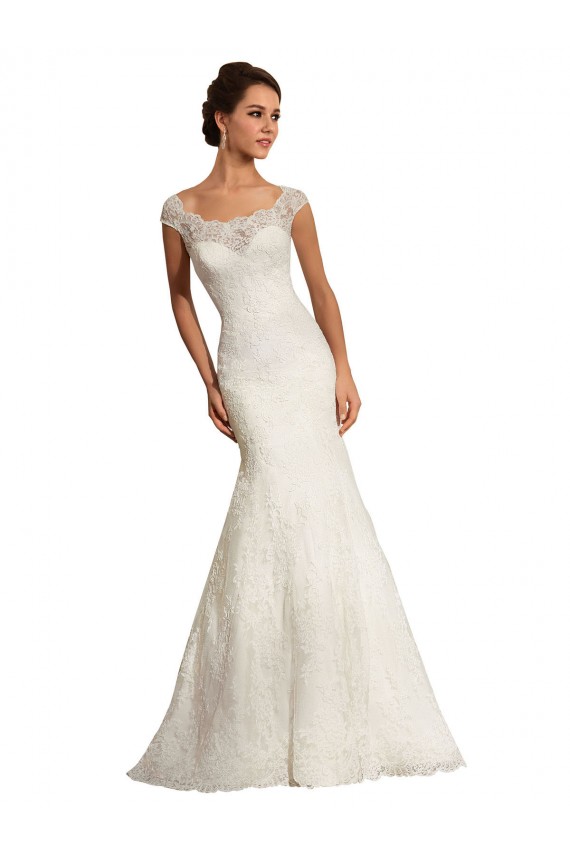 Branco Sereia Barco Comboio Capela Renda Longo Vestidos de Noiva Outlet