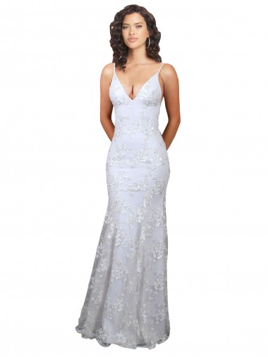 Branco Sereia Decote V Crepe Esticado & Lantejoulas Tule Longo Formais Vestidos de Madrinha / Vestidos de Festa Outlet