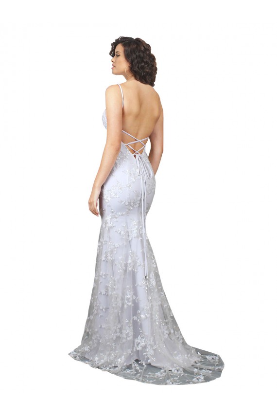 Branco Sereia Decote V Crepe Esticado & Lantejoulas Tule Longo Formais Vestidos de Madrinha / Vestidos de Festa Outlet