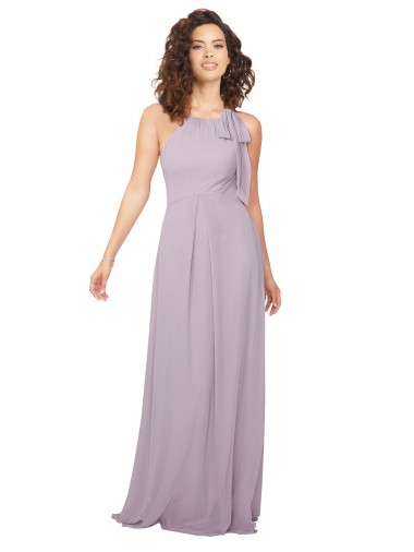 Brilho Rosa Chiffon Linha A Buraco da fechadura Cabeçada Longo Vestidos de Madrinha Outlet