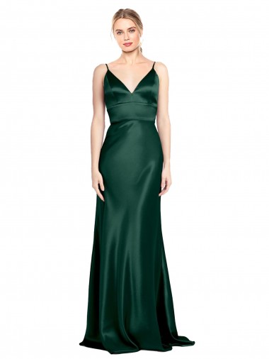 Caçador Verde Bainha Alças finas Cetim Elástico Longo Formais Vestidos de Madrinha / Vestidos de Festa Outlet