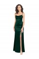 Caçador Verde Cetim Elástico Linha A Abrir de volta Colher Longo Formais Vestidos de Madrinha / Vestidos de Noite / Vestidos de Festa Outlet
