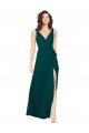 Caçador Verde Chiffon Linha A Costas em V Decote V Longo Vestidos de Madrinha Outlet